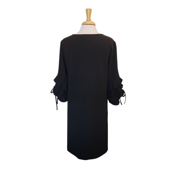 Neiman Marcus Black Shift Dress Ruffled Bow Accent Sleeves Size Large - Picture 4 of 8